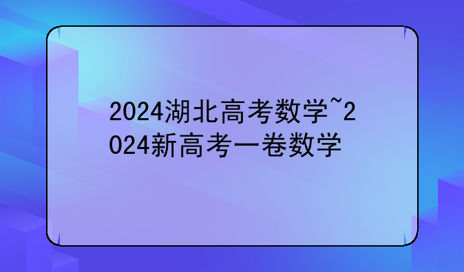 2024湖北高考数学~2024新高考一卷数学